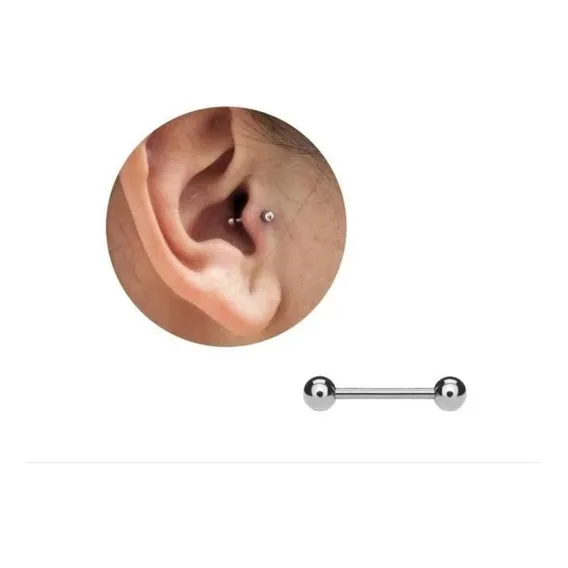 Piercing Reto Prateado Orelha Cartilagem Tragus 15mm Foto 1