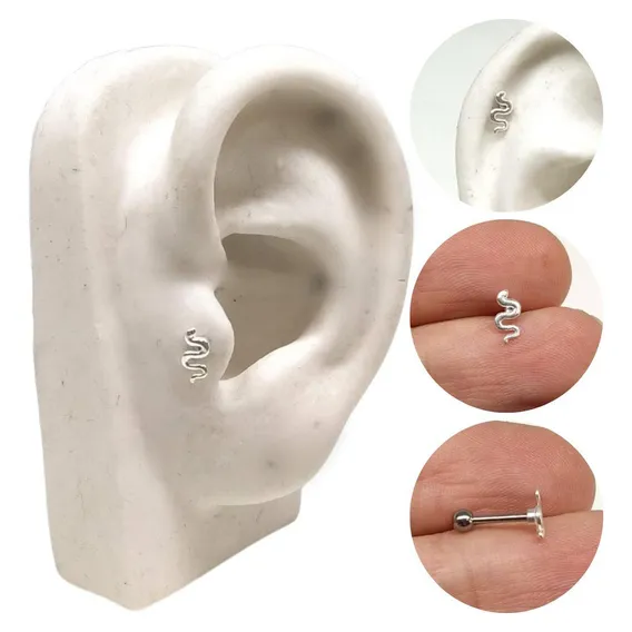 Piercing Tragus Cartilagem Cobra Prata 925 Foto 1