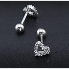 Piercing Tragus Cartilagem Coração Dourado Zirconia 6mm Cor Prateado Foto mini 4