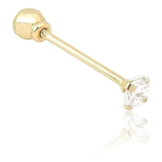 Piercing Tragus Reto - Ouro 18k (maci莽o)- Zirc么nia Foto 1