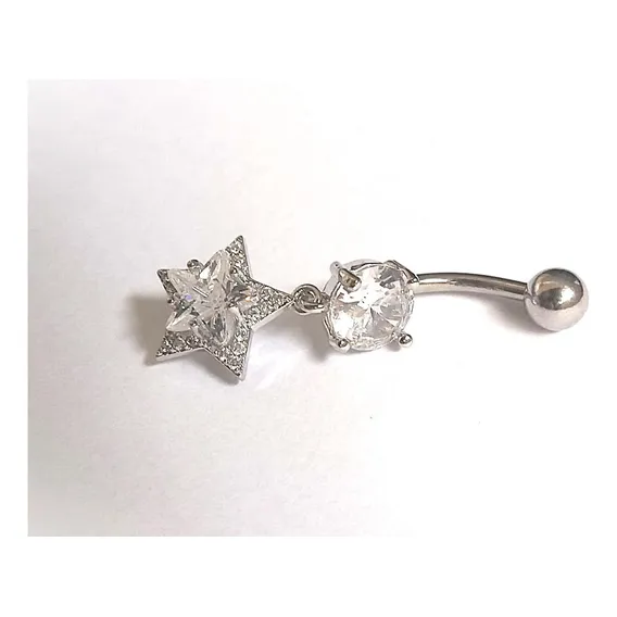 Piercing Umbigo Aço Cirúrgico Ponto Luz Estrela Zirconia Foto 1