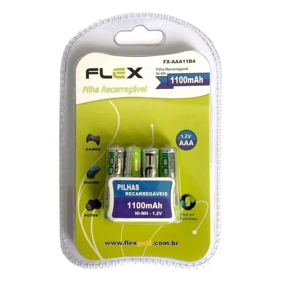Pilha Bateria Palito Aaa 4 Unid Recarregável 1100mah Flex Foto 1