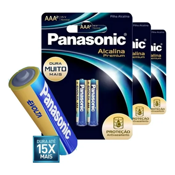 Pilha Palito Alcalina Premium Panasonic Aaa 1x2 C/ 40 Pilhas Foto 1