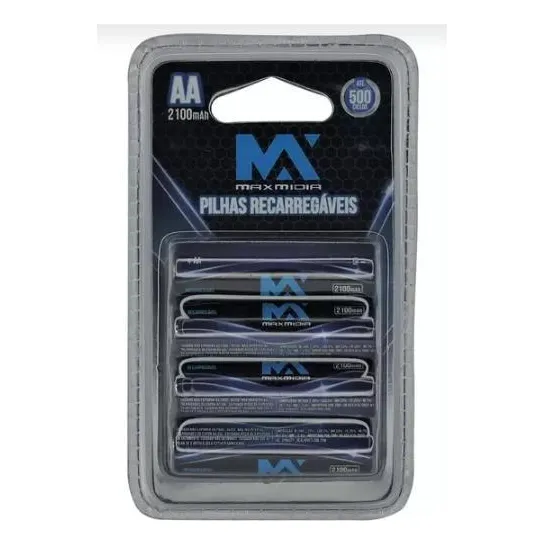 Pilha Recarregavel Aa 2100mah 4 Unidades Com - Maxmidia Foto 1