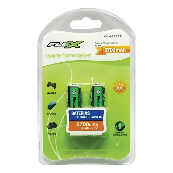 Pilha Recarregável Aa 2700mah 1,2v Flex Ni-mh Com 2 Unidades Foto 1