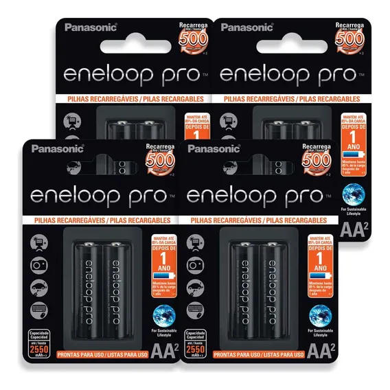 Pilha Recarregavel Aa Panasonic Eneloop Pro 2550mah 8 Un Foto 1