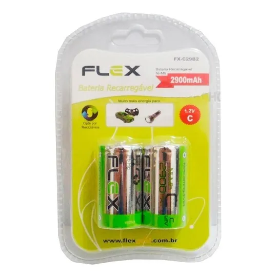 Pilha Recarregável C Média 2900mah Cartela 2pcs Flexgold Foto 1