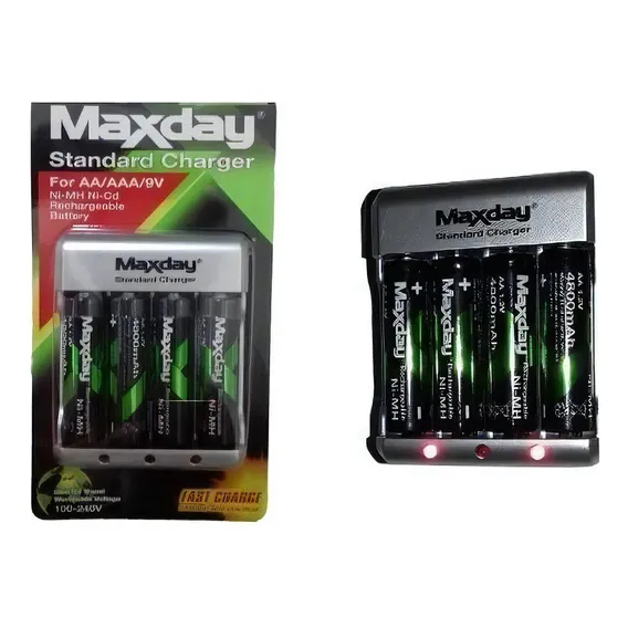 Pilha Recarregável Maxday 4 Aa Carregador Rápido Bivolt Foto 1