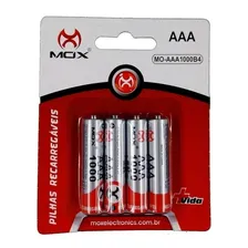 Pilha Recarregável Palito Aaa 1000mah Cartela 4 Pçs Mox Foto mini 1