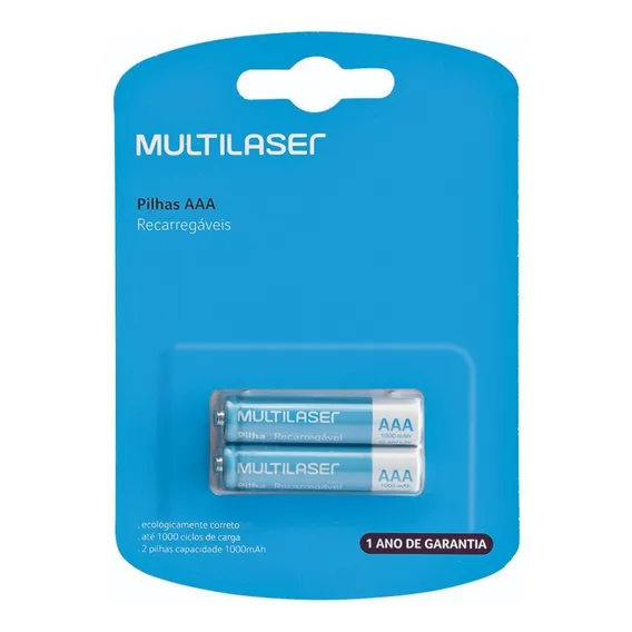 Pilhas Recarregáveis Multilaser Aaa 1000mah - 2un - Cb051 Foto 1