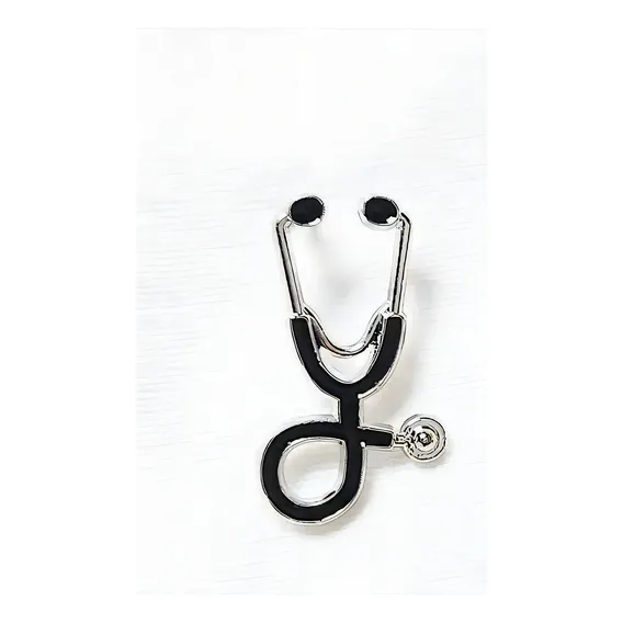 Pin Broche Boton Estetosc贸pio Medicina Para Roupa, Mochila Cor Prata Foto 1