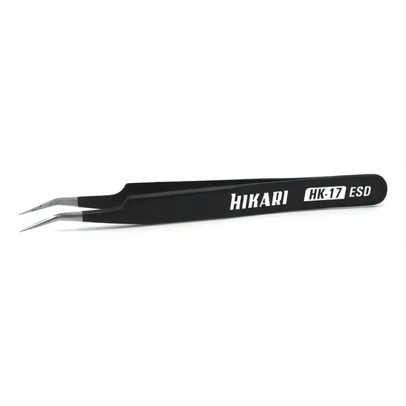 Pinça Antí-estática Preta Inox Hikari Curva 115 Mm Hk-17 Esd Foto 1