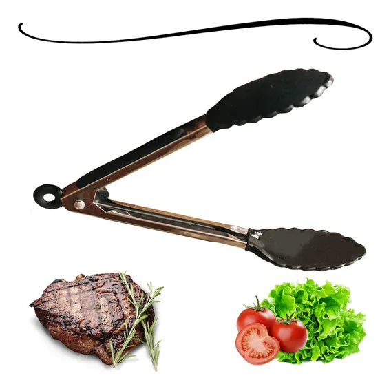 Pinça Culinaria Para Churrasco Silicone Inox Pegador Salada Foto 1