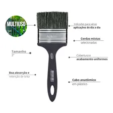 Pincel Trincha Cerdas Mistas Multiuso 3 Pol DurÃn Cerdas Preto Foto mini 2
