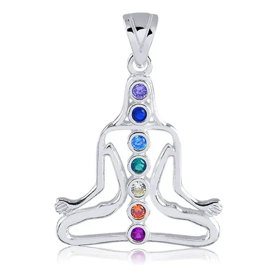 Pingente 7 Chakras Prata 925 Zircônia Coloridas Meditação Cor Prateado Foto 1