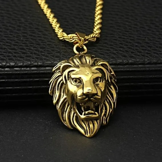 Pingente Aço Inox Com Corrente Leão Signo Time Moto Carro Mc Cor Dourado Foto 1