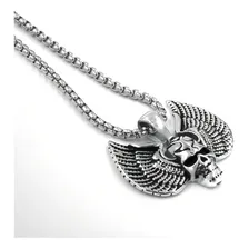 Pingente Aço Inox Com Corrente Masculino Caveira Asas Moto Cor Prateado Foto mini 4