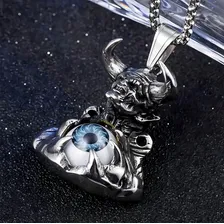 Pingente A莽o Inox Diabo Dem么nio Exu Olho Carro Moto Rock Cor Prateado Foto mini 2