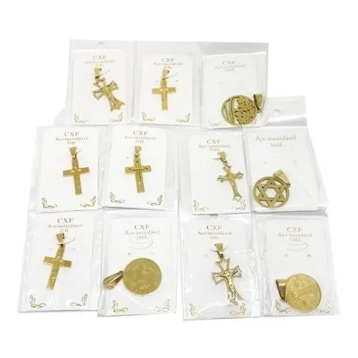 Pingente Aço Inox Dourado Kit 15 Un Atacado Foto 1