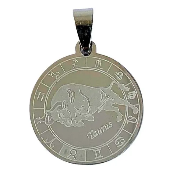 Pingente Aço Inox Prateado Redondo Signo Touro 2,5 Cm Signos Foto 1
