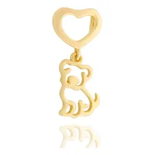 Pingente Cachorro Passante Coração Em Ouro 18k Cor Amarelo Foto mini 1