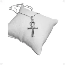 Pingente +corrente Veneziana V15 Cruz Ansata Ankh Prata 925 Foto mini 1