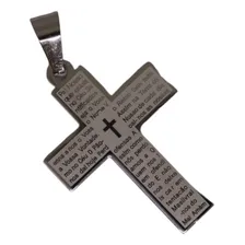 Pingente Crucifixo Grande Cruz Oração Pai Nosso Aço Inox Foto mini 1