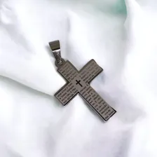 Pingente Crucifixo Grande Cruz Oração Pai Nosso Aço Inox Foto mini 3