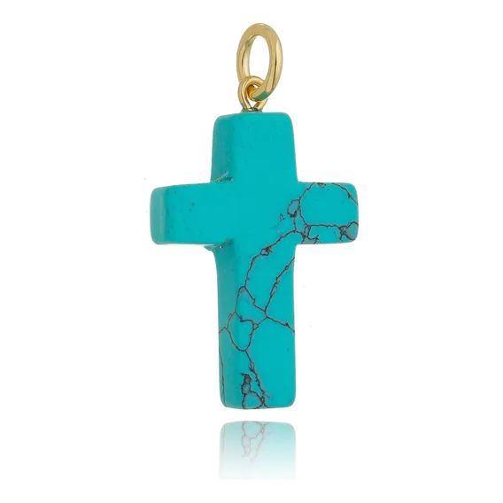 Pingente Crucifixo Pedra Natural Folheado Ouro Qualidade top Foto 1