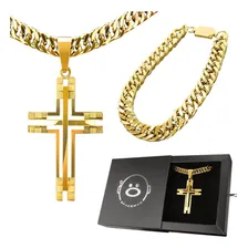 Pingente Crucifixo + Pulseira + Corrente Banhada Ouro Foto mini 1