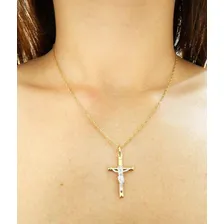 Pingente Cruz Com Cristo Crucifixo Em Ouro 18k 2 Cores Cor Branco Foto mini 4