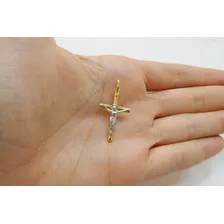 Pingente Cruz Com Cristo Crucifixo Em Ouro 18k 2 Cores Cor Branco Foto mini 3