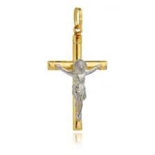 Pingente Cruz Com Cristo Crucifixo Em Ouro 18k 2 Cores Cor Branco Foto mini 1