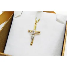 Pingente Cruz Com Cristo Crucifixo Em Ouro 18k 2 Cores Cor Branco Foto mini 2
