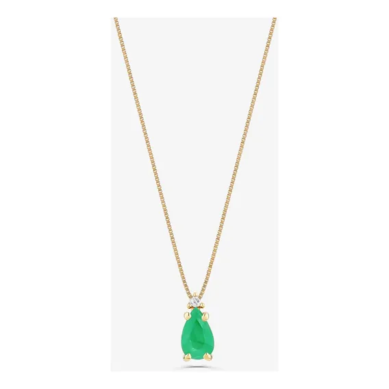 Pingente Em Gota Com Esmeralda E Diamante Em Ouro 18k Foto 1
