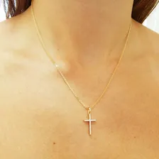 Pingente Em Ouro 18k Cruz Crucifixo Zircônias Dupla Face Cor Branco Foto mini 4