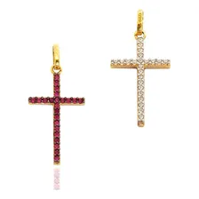 Pingente Em Ouro 18k Cruz Crucifixo Zircônias Dupla Face Cor Branco Foto  mini 1