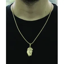 Pingente Face Cristo Com Corrente Baiano Folheado A Ouro Foto mini 2