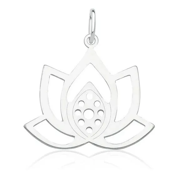 Pingente Flor De Lotus Prata 925 Cor Cinza Foto 1