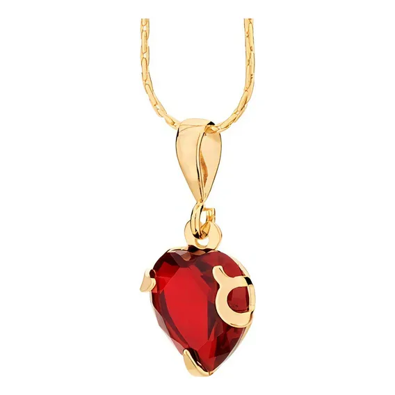 Pingente Folheado Ouro Rommanel Coração Pedra Com 541790 Cor Dourado/vermelho Foto 1