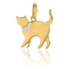 Pingente Gato Em Ouro 18k Com Zircônias Cor Amarelo Foto  mini 1