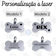 Pingente JH PETS plaquinha plaqueta pet cachorro personalizado cor prateado osso Foto mini 4