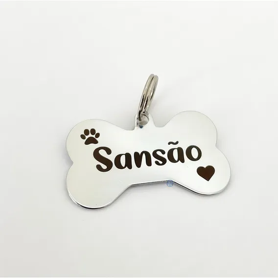 Pingente JH PETS plaquinha plaqueta pet cachorro personalizado cor prateado osso Foto 1
