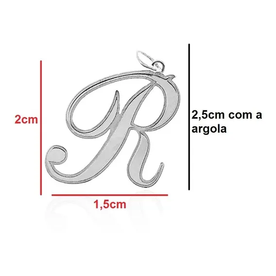 Pingente Letra R Prata 925 Cor Cinza Foto 1