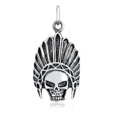 Pingente Masculino De Prata 925 Caveira Com Cocar Bali Foto mini 1