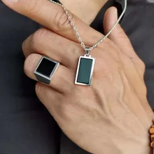 Pingente Masculino Prata 950 Com Pedra Ônix Chapa Comendador Foto mini  3
