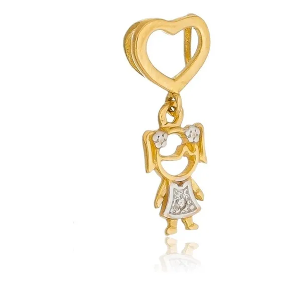 Pingente Menina Filha Coração Em Ouro 18k Cor Amarelo Foto 1