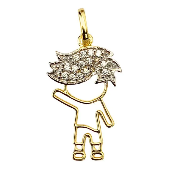 Pingente Menino 2cm Vazado Com Zirc么nias Em Ouro 10k Foto 1