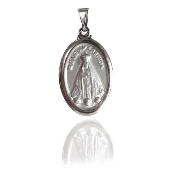 Pingente Nossa Senhora Aparecida Oval Aço Inox Foto 1