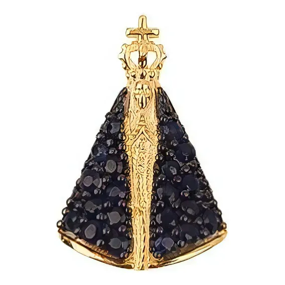 Pingente Nossa Senhora Aparecida Safiras Em Ouro 18k Foto 1